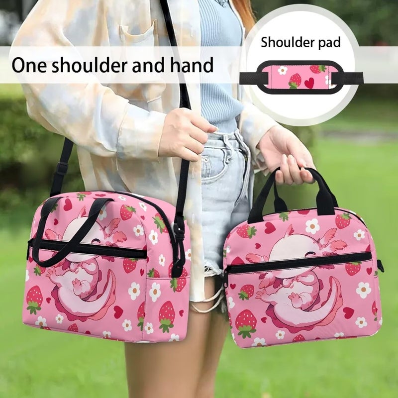 Yuosegray Axolotl Lunch Box for Kids Boys 4-6 Strawberry One Piece Lunch Box for Girls 6-8 Preppy Meal Bag for Boys 8-10 Preschool Kindergarten Toddler Elementary School Adjustable Shoulder Strap - Image 3